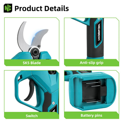 NEWBENY 65MM 2 Gears Brushless Electric Scissors Cordless Pruning Shears Fruit Tree Branch Power Tools For Makita Battery Pin