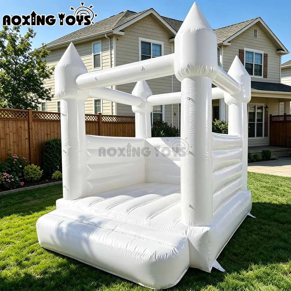 Outdoor White Inflatable Bounce House for Wedding, Commercial PVC Oxford Bounce Castle For kids Birthday Party