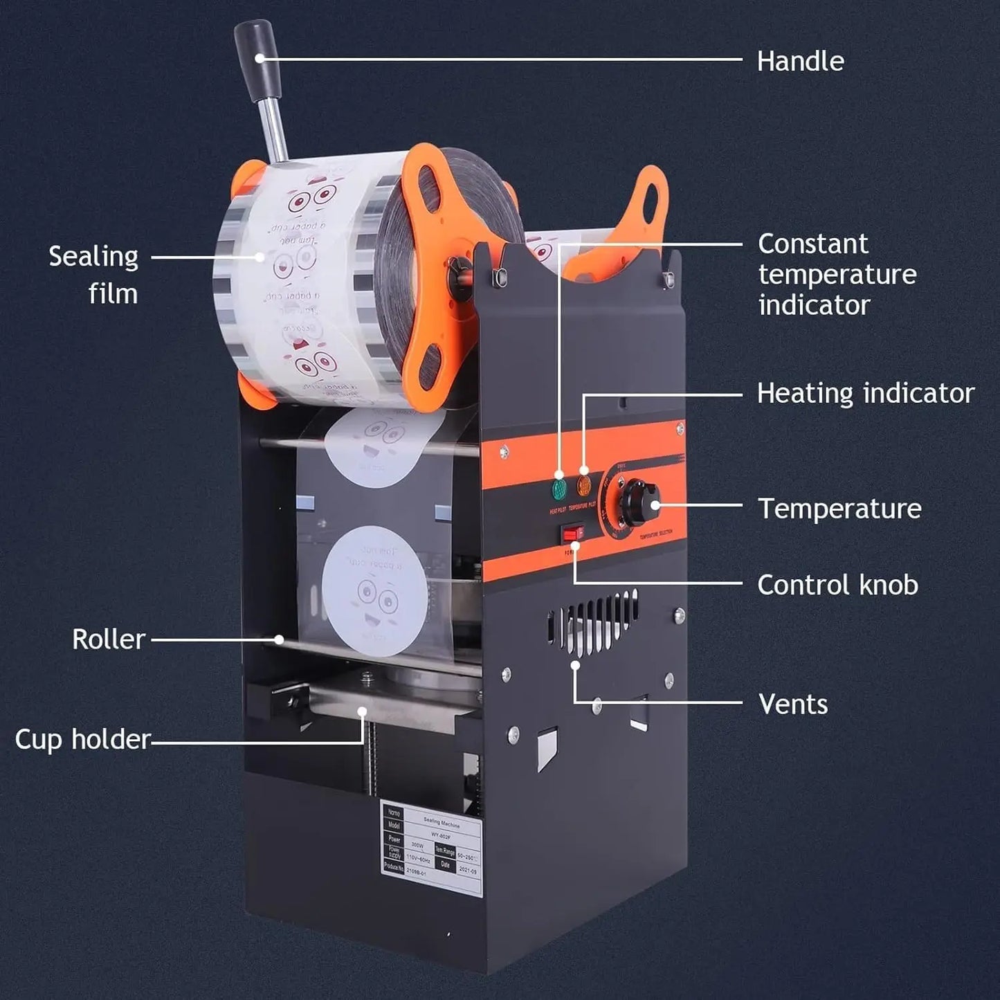 WY802F Manual Bubble Tea Cup Sealing Machine Electric Boba Cup Sealer for Plastic Paper Cups