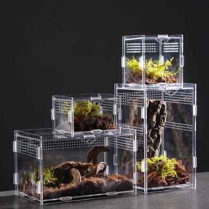 Acrylic Transparent Reptile Terrarium Breeding Box Turtle Cage Nano Arboreal Tarantula Enclosure Dearded Dragon Reptiles Habitat