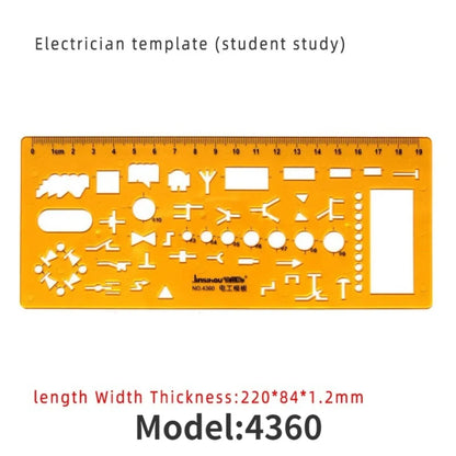 Geometric Drawing Template Set With Measuring Ruler - Yellow Transparent Plastic Tools+Bonus PE Zipper Bag - For Architecture