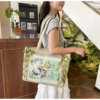 New Y2K Cute Japanese Ita Bag Lolita Girl Transparent Shoulder Tote Bag Large Capacity Crossbody Casual Bag DIY Display Handbags