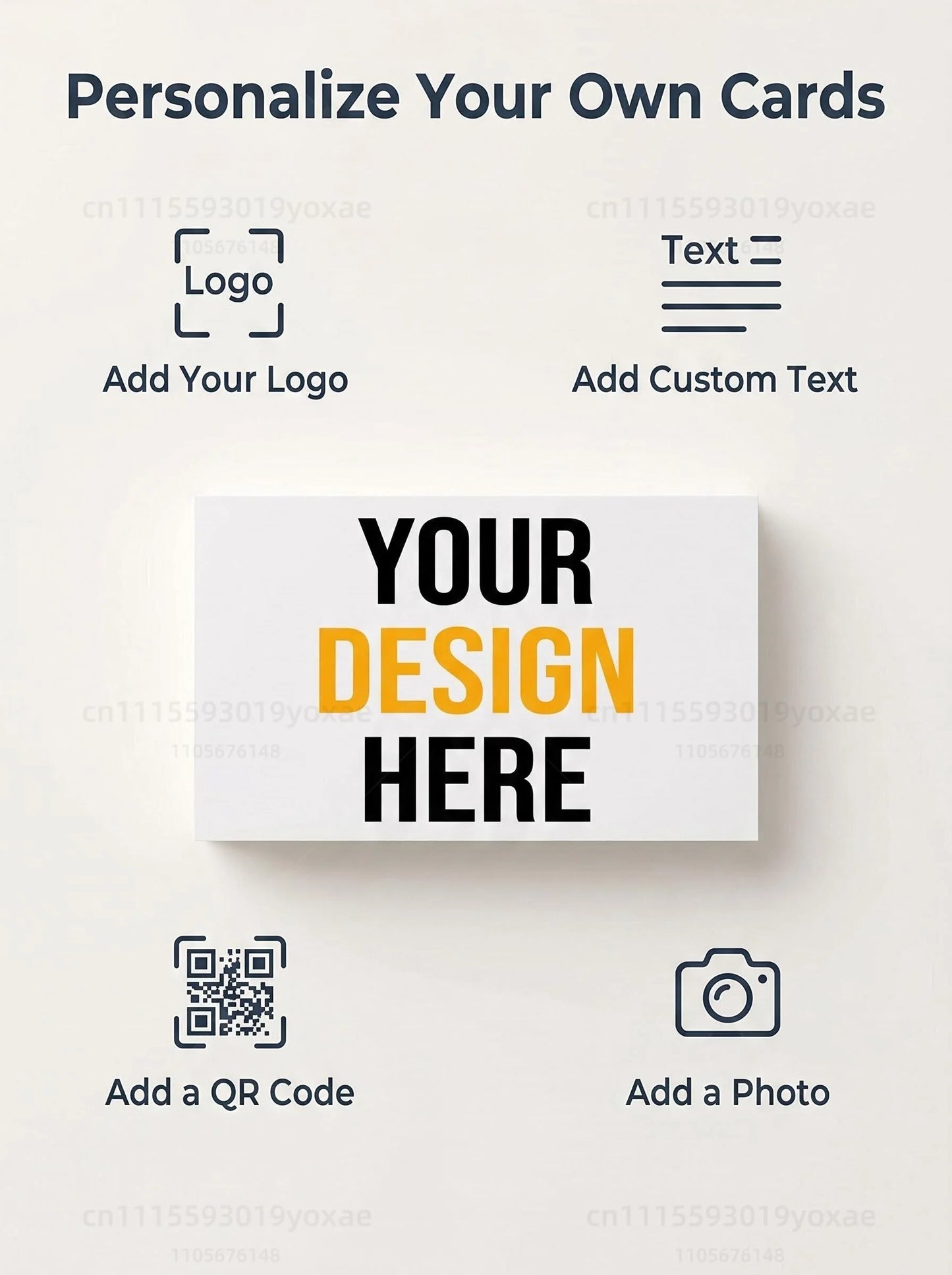 Custom Logo Business Cards 300gsm Matte Water-Resistant Paper Double-Sided Printing Text QR Code Photo 90x54mm 50-1000Pcs Set
