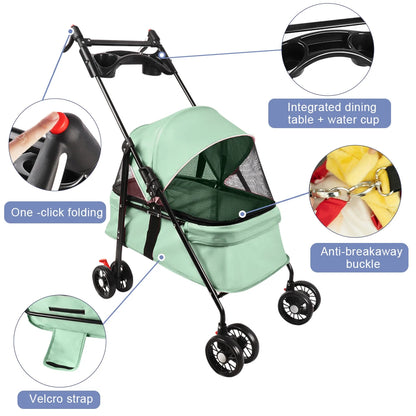 2-in-1 Folding Dog and Cat Stroller/Puppy Cart with Removable Bassinet, Pet Travel Stroller for Dogs Up to 10 kg, Steel, 50 x 70 x 95 cm