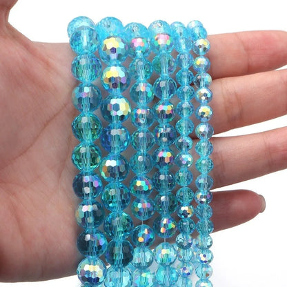 6/8/10mm Sizes Faceted Glass Beads Pink Blue Plating Clear Crystal Earth Beads 96-faceted Faceted Cut Style Jewelry Making Beads