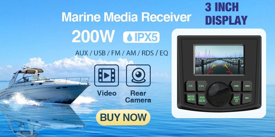 GRANDnavi Waterproof Bluetooth Marine Stereo Radio FM/AM Digital Media Audio Player for Boat Yacht ATV UTV Cart Motorcycle