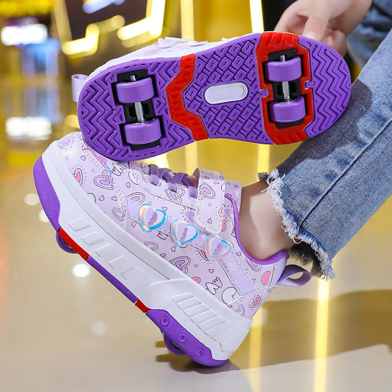 Roller Skate Shoes Kids Sneakers With Wheels Children Roller Skates Fashion Outdoor Sports Shoes Girls Boys Gifts Breathable New