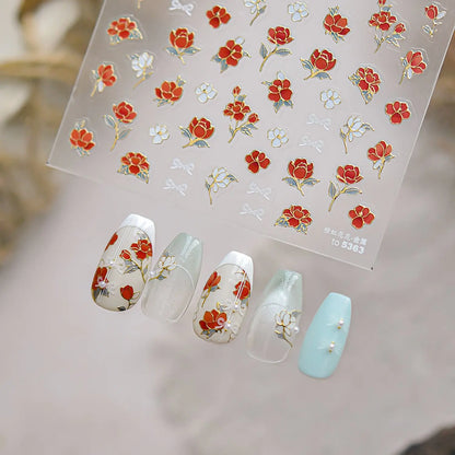 Gold Leaf White Flower Bouquet Floral Petal Tulip Bloom Charming Retro Metal Self Adhesive 5D Nail Art Sticker Manicure Decals