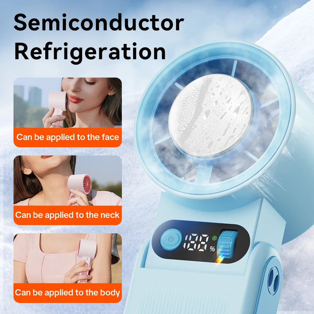 Portable Handheld Fan LED Digital Display With Refrigeration Board 90° Foldable  199Gear Strong Wind Speed 8000mAh F16