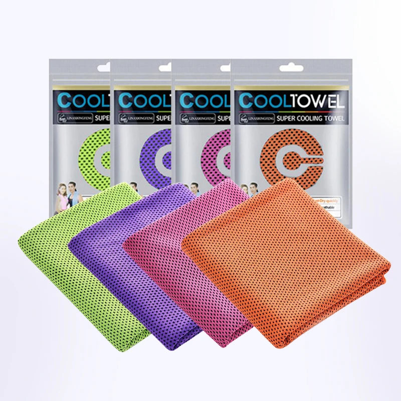 4 Pack Cooling Towels, Soft Breathable Ice Cool Towel for Sports & Outdoor Activities, Quick Dry Sweat Absorbing Cooling