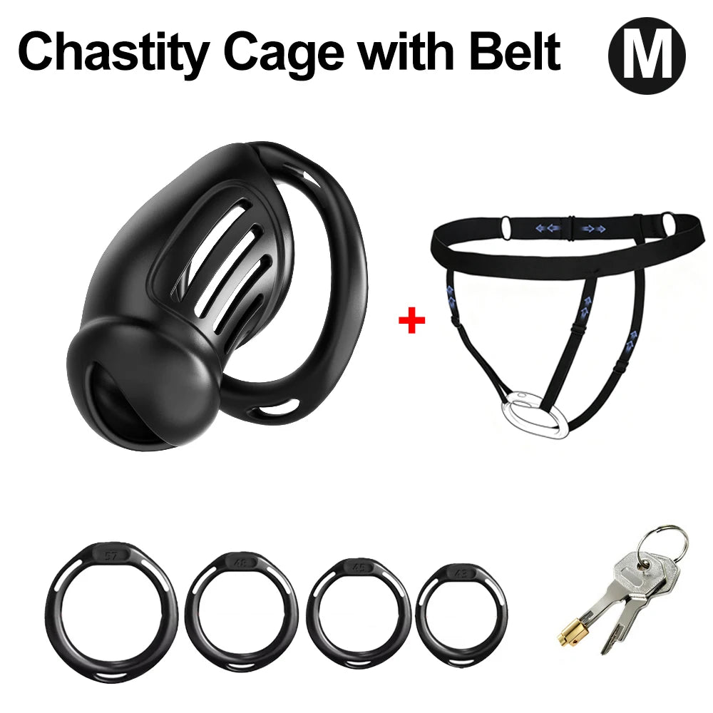 Sex Toys Male Chastity Cage with 4 Sizes Rings And Invisible Lock for Penis Bondage Cock Cage Chastity with Elastic Belt SM Toy