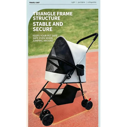 Pet Stroller Lightweight Metal Foldable Multi Tier Carrier Round Handle For Cats Dogs Outdoor Travel