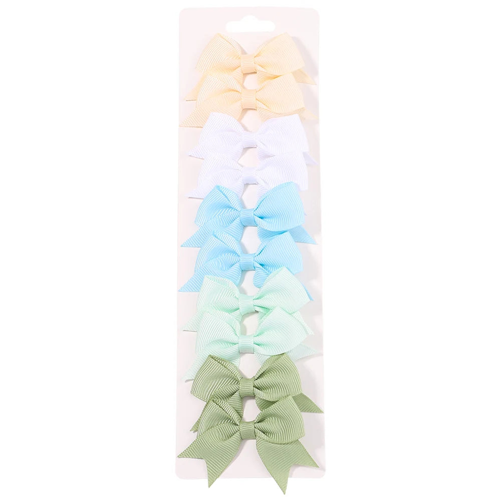 10Pcs/Set New Cute Solid Ribbon Bowknot Hair Clips for Baby Girls Handmade Bows Hairpin Barrettes Headwear Baby Hair Accessories