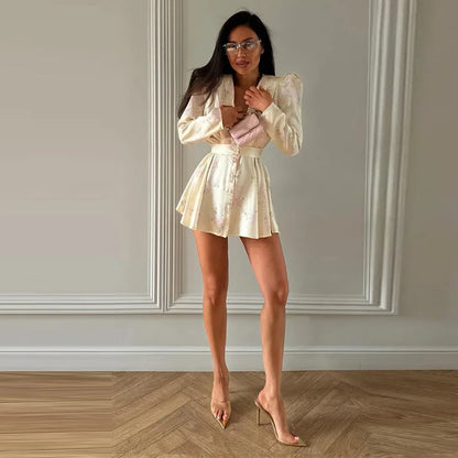 Sexy Women's Dress Deep V-neck Full Sleeve Waistband Two Piece Female Print Floral Sets 2026 Summer Party New Holiday Lady Suit