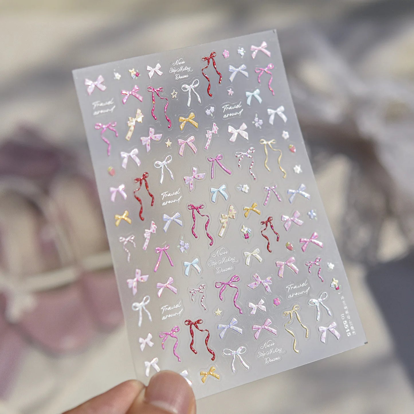 Shell Light Nail Stickers Small Fresh White Bow Ribbon Nail Charms Stickers Self Adhesive Nails 3D Decorations Parts DIY Decals