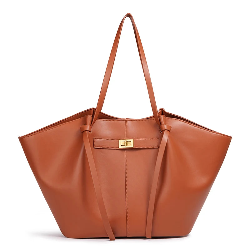 Fashion Large Capacity Trapeze Women Shoulder Bags Designer Metal Lock Handbags High-Quality Pu Leather Big Tote Commute Bag