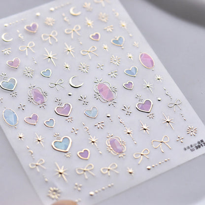 Gold Totem Red Heart Nail Art Stickers Aurora Holographic Star Moon Butterfly 5D Self Adhesive Nail Art RhinestoneS Stickers DIY