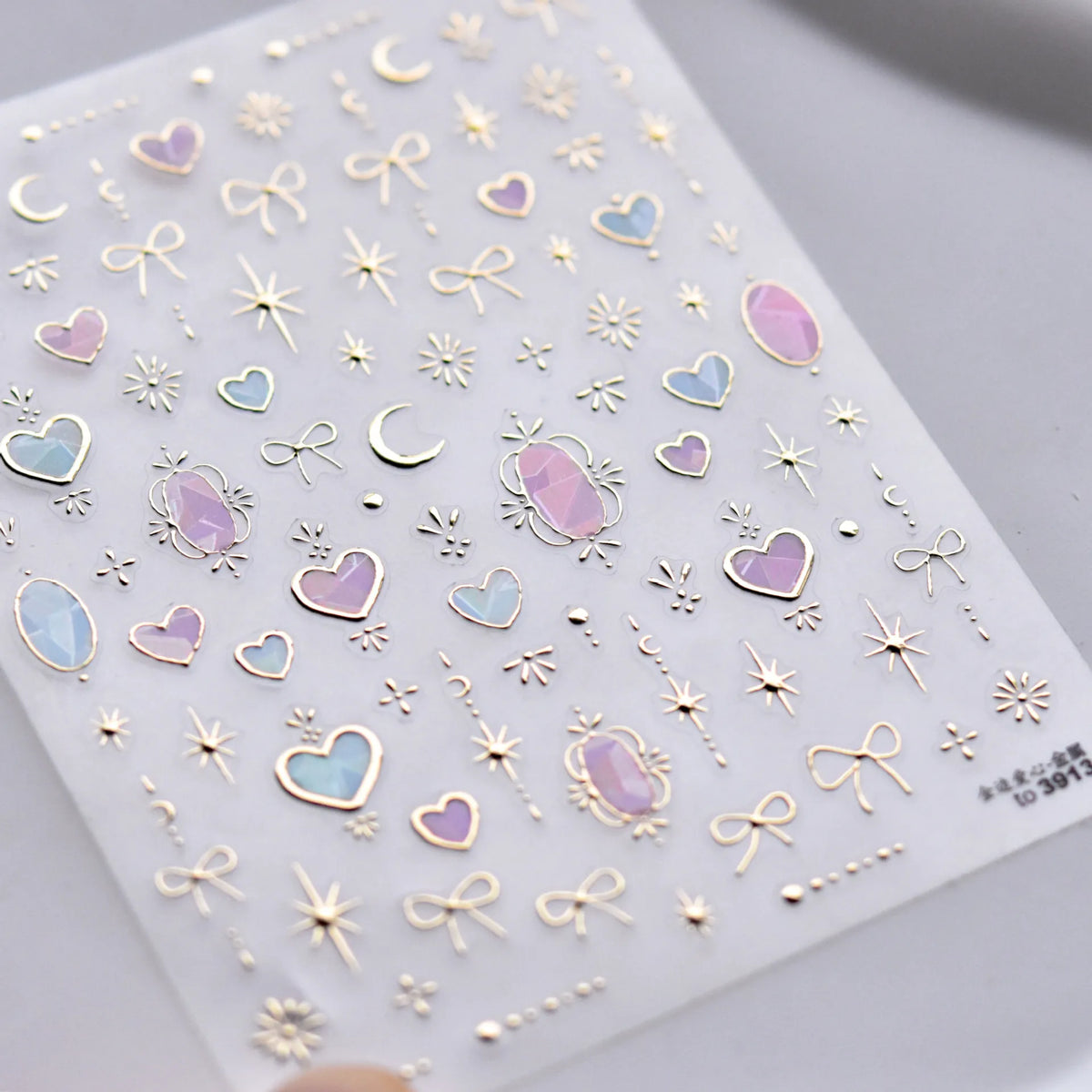 Gold Totem Red Heart Nail Art Stickers Aurora Holographic Star Moon Butterfly 5D Self Adhesive Nail Art RhinestoneS Stickers DIY