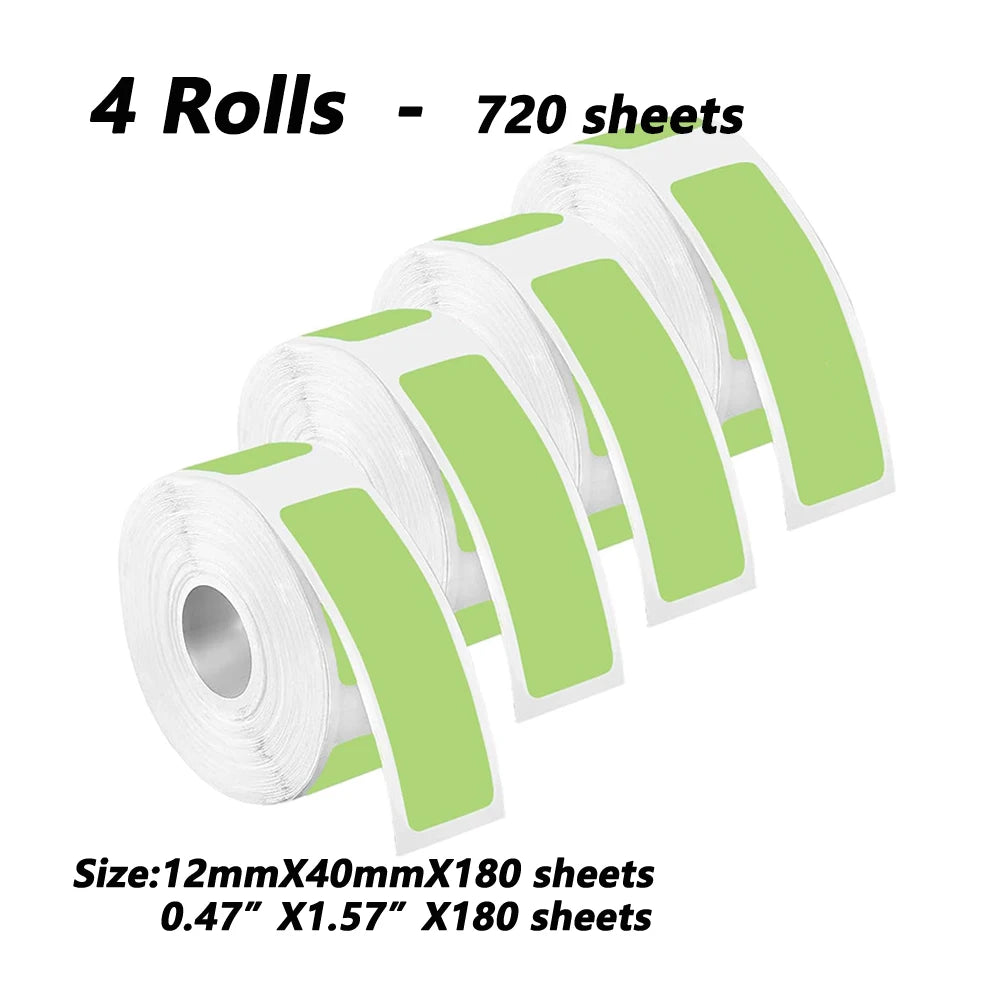 4 Rolls for Phomemo Adhesive Label for D30 Portable Thermal Label Maker, 0.47 X 1.57 In (12 X 40 mm) 180 Label/Roll Color P11 P1