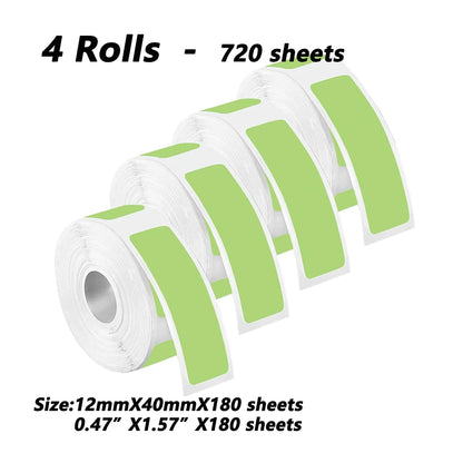 4 Rolls for Phomemo Adhesive Label for D30 Portable Thermal Label Maker, 0.47 X 1.57 In (12 X 40 mm) 180 Label/Roll Color P11 P1