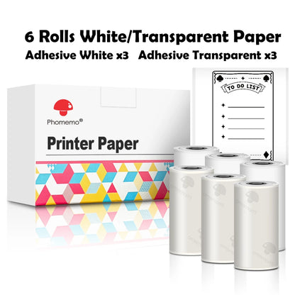 Phomemo 3 Rolls Self-adhesive Transparent Sticker Thermal Paper for T02 M02X Label Sticky DIY Photo Texts Study Notes Printing