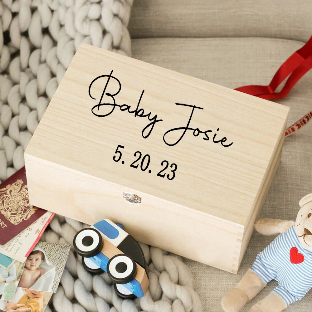 Custom Baby Wooden Memory Box Newbron Shower Gift Personalized Infant  Keepsake Box Baby Birth Stats Box Umbilical Cord Box
