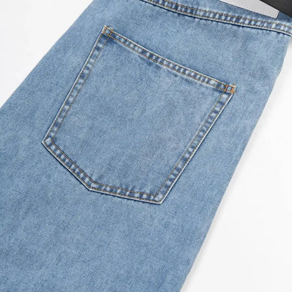 LGRQ Denim Patchwork Pants For Women Fashion New High Waist Contrast Color Belt Straight Pant Female 2026 Summer New 17A2013H