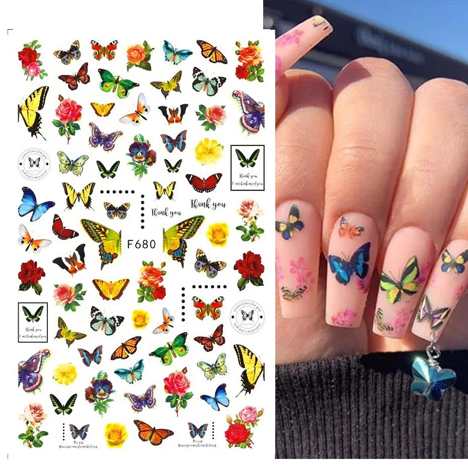 Black and White Love Flowers Line Art 3D Stickers Nail Decals Nail Art Accessories Butterfly Rose Nail Stickers Nail Sliders