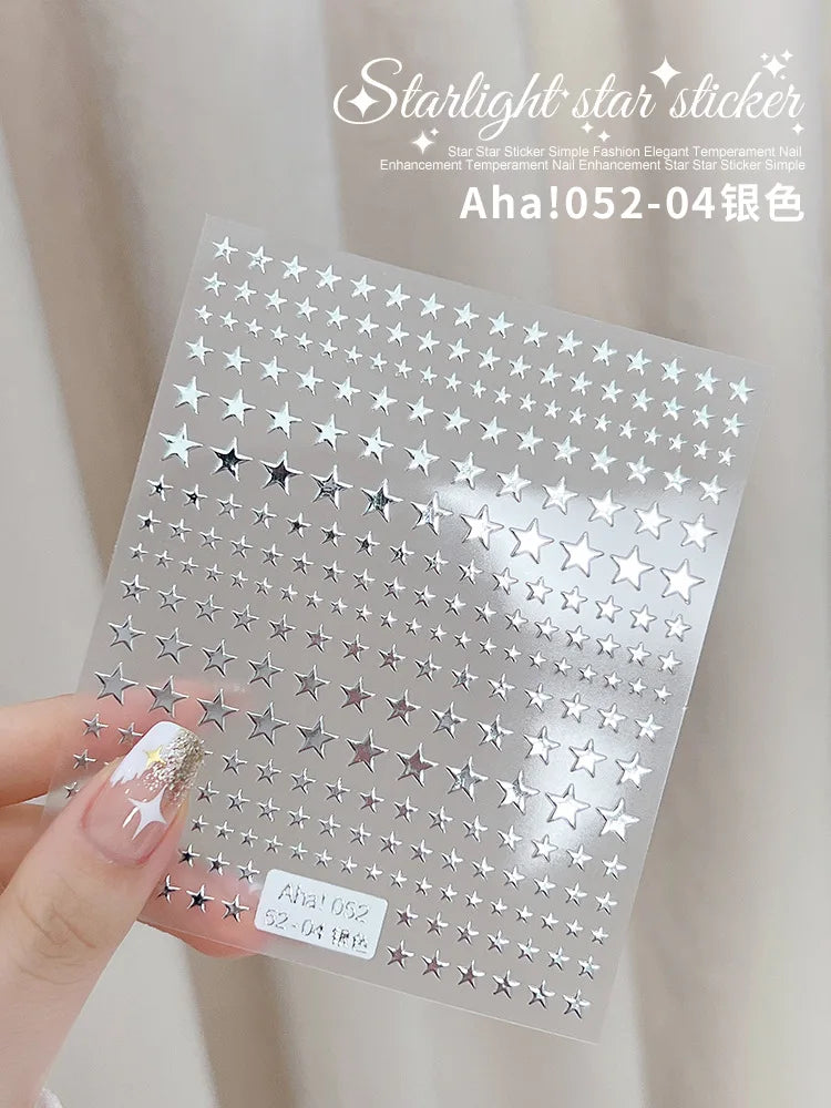 1PCS Laser Starburst Star Adhesive Nail Sticker 3D Nail Art Decoration Flashing Silver Flame Butterfly Nail Decal Press on Nails