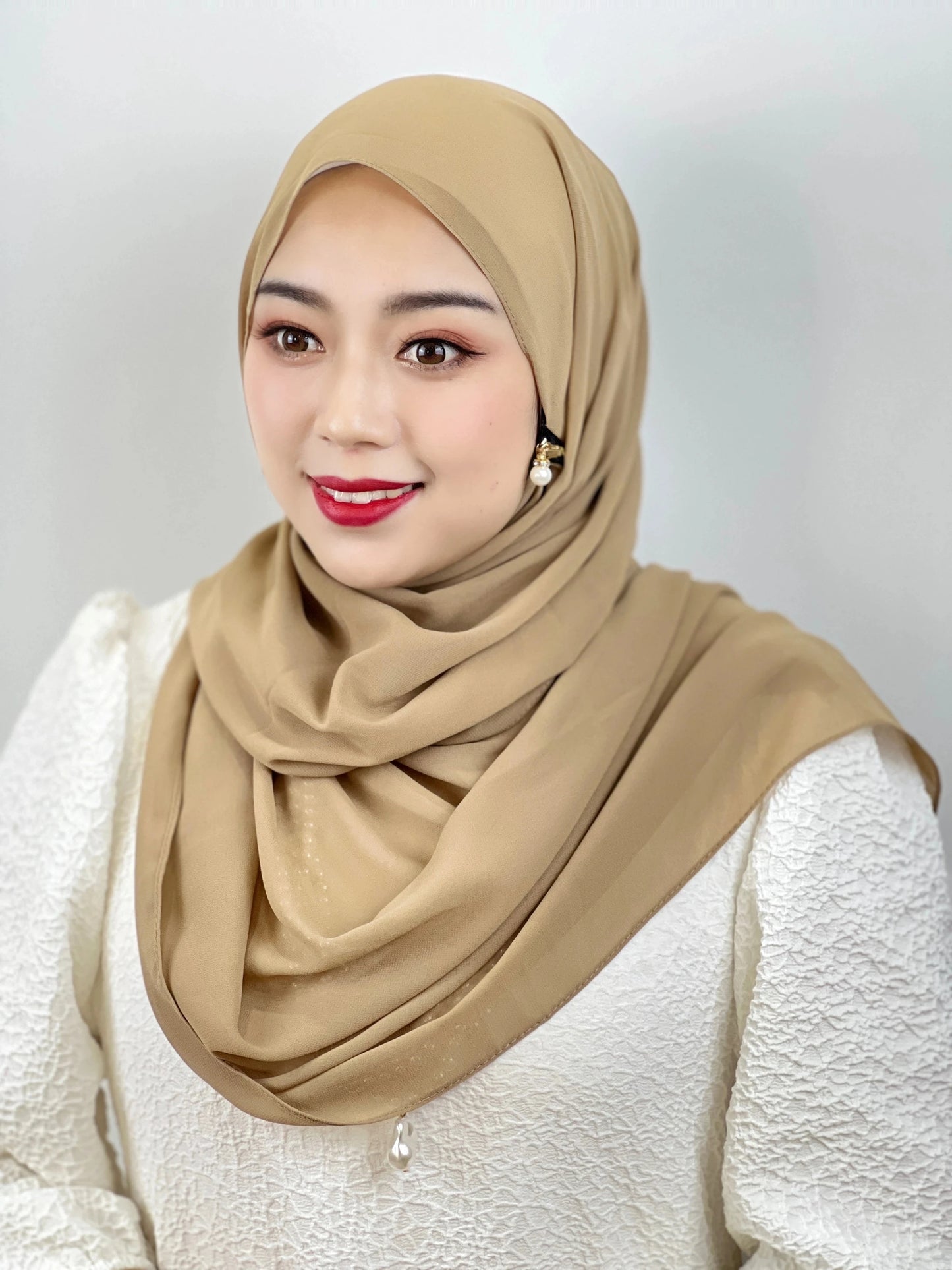 Muslim Hijab Arab Turkish Hijab with Zipper Chiffon Scarf Women's Fashion Plain Hijab Wrap Solid Color Shawl Headscaf 71x180cm