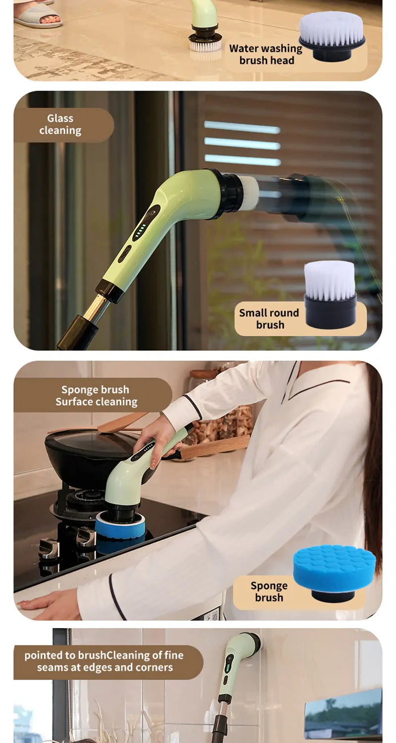 9-in-1 Wireless Rotating Electric Cleaning Brush - Household Multi-scene Scrubber for Bathroom, Kitchen & Toilet Deep Cleaning