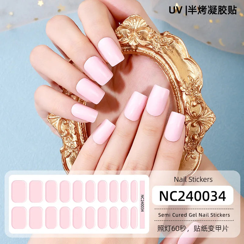 16/20/22Tips Semi-Cured Gel Nail Wraps Full Cover Manicure DIY Waterproof Long Lasting Gel Nail Stickers set for UV Lamp Need