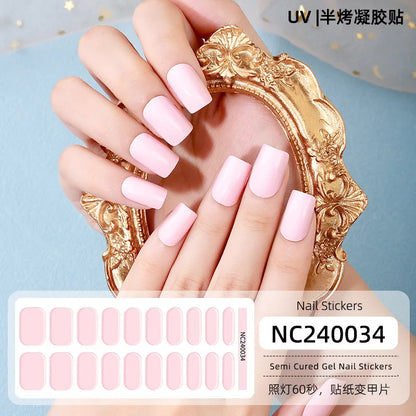 16/20/22Tips Semi-Cured Gel Nail Wraps Full Cover Manicure DIY Waterproof Long Lasting Gel Nail Stickers set for UV Lamp Need