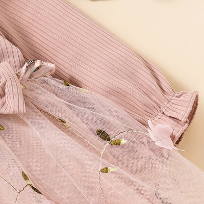 Spring Autumn Pink Tulle Dress for Infants Baby Butterfly Knot Embroidered Fairy Princess Skirt New Arrival Baby Girl Dress