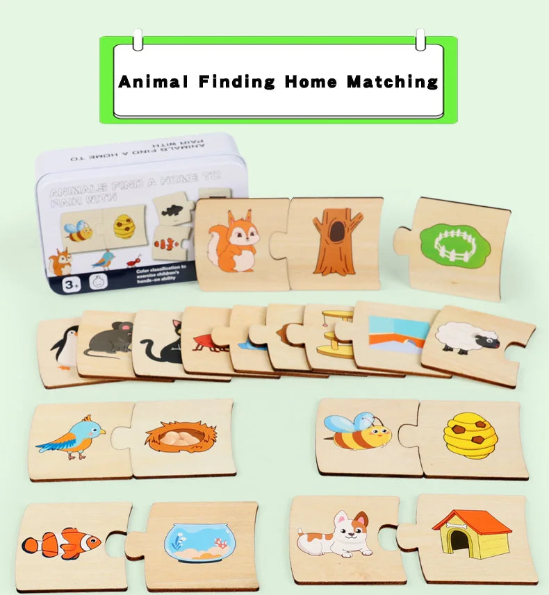 Children's Iron Box Number Enlightenment Paired Wooden Animal Food Puzzle Board Logical Thinking Training Game Educational Toys