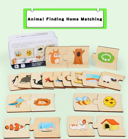 Children's Iron Box Number Enlightenment Paired Wooden Animal Food Puzzle Board Logical Thinking Training Game Educational Toys