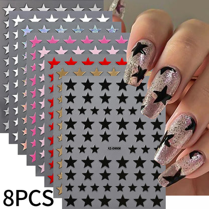 8pc 3D Mixed Color Heart Nail Stickers Valentines' Day Sweet Red Pink Love Selfadhesive Nail Decoration Decals Manicure Supplies