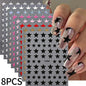 8pc 3D Mixed Color Heart Nail Stickers Valentines' Day Sweet Red Pink Love Selfadhesive Nail Decoration Decals Manicure Supplies
