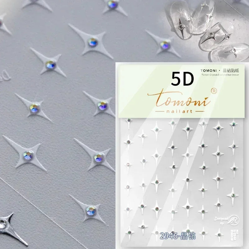 1PC 5D Korean Bronzing Nail Stickers Japanese Gold Silver Star Moon Luxury DIY Nail Art Decoration Decals Manicure Accessories