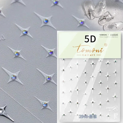 1PC 5D Korean Bronzing Nail Stickers Japanese Gold Silver Star Moon Luxury DIY Nail Art Decoration Decals Manicure Accessories