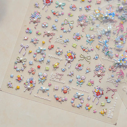 1Sheet 5D Soft Embossed Relief Nail Stickers Cute Daisies Self Adhesive Slider Stickers Press On Nails DIY Japanese Nail Art Dec