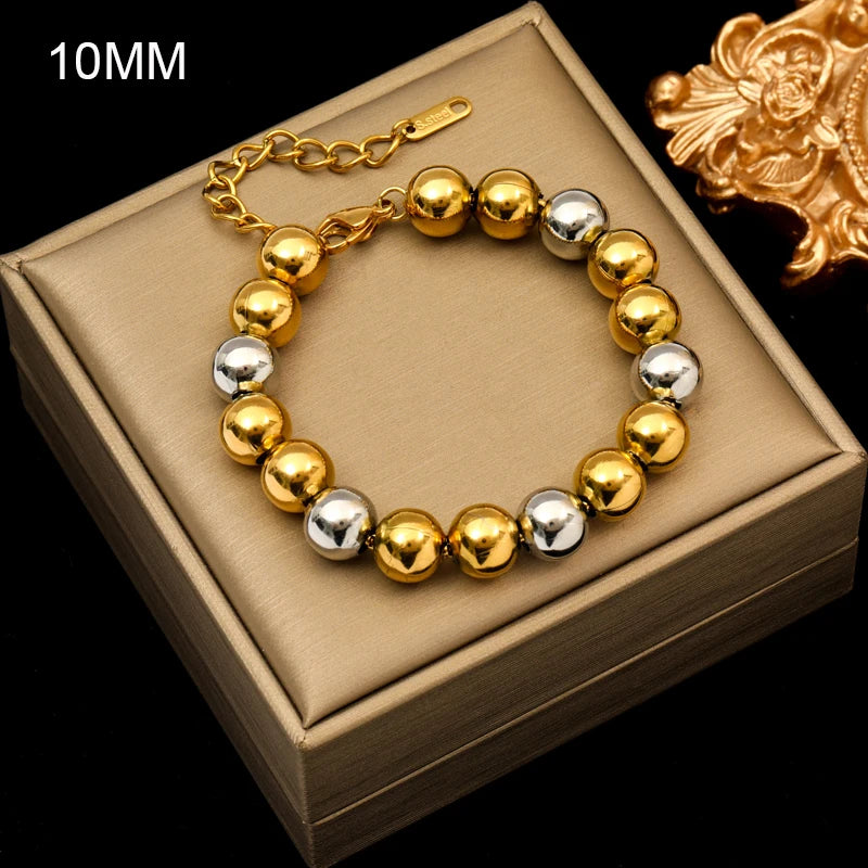 GANPUP 316L Stainless Steel Metal Beads Charms Bracelet Bangle for Women Texture Trendy Wrist Chain Jewelry Gift Bijoux Femme