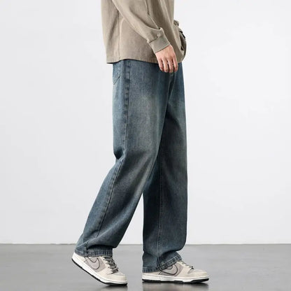 Spring Autumn New Men's Straight Vintage Fit Jeans Casual Trousers High Quality Male Korean Fashion Baggy Wide Leg Denim Pants