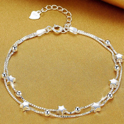 VENTFILLE 925 Sterling Silver Line Extremely Fine Bracelet for Women Love Haert Bead Korean Ins Sweet Jewelry Gift Dropshipping