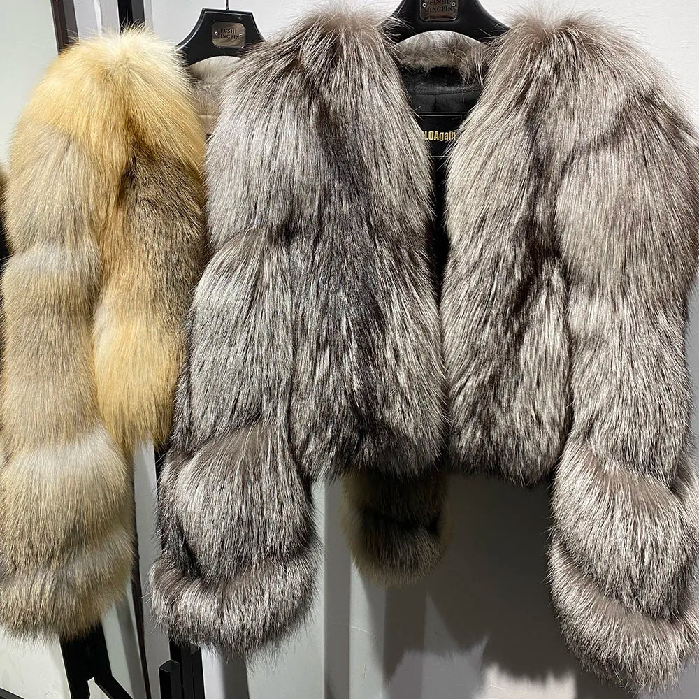YOLOAgain Women's Natural Fox Fur Jacket 2025 Winter Warm Luxury Real Fox Fur Coat