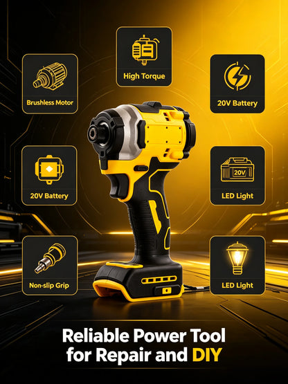 Professional Compact Brushless Impact Driver High Torque Rechargeable Power Screwdriver DIY Carpentry Construction Tool