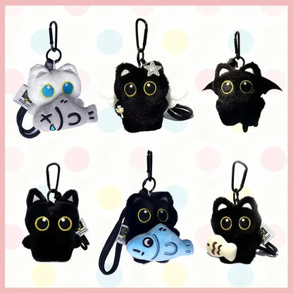 Cute Cartoon Plush Black Cat Keychain Bag Pendant Decoration Kawaii Stuffed Doll Toy Car Keyring Accessories Couples Gift