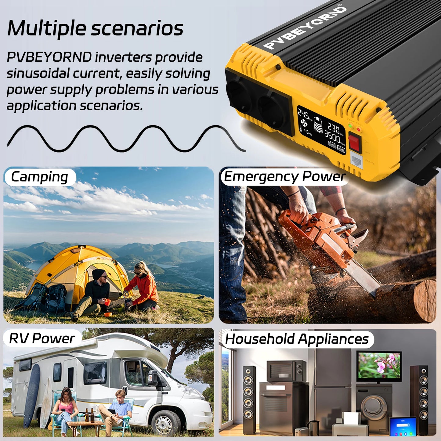 Current Converter for car FCHAO 3000W/3500W 48V V V V/230V 50Hz to pure slinusoidal wave with LCD and remote control screen for camper