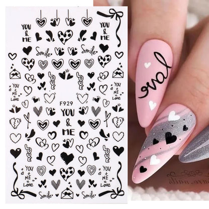 Black and White Love Flowers Line Art 3D Stickers Nail Decals Nail Art Accessories Butterfly Rose Nail Stickers Nail Sliders