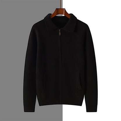 Men's 100% Merino Wool Thickened Sweater Polo Collar Business Zippered Cardigan Autumn Winter New Cashmere Jacket Knitted Top